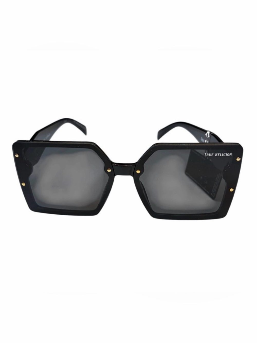 True Religion Black Oversized Hexagonal Sunglasses with Gold Accents •NWT